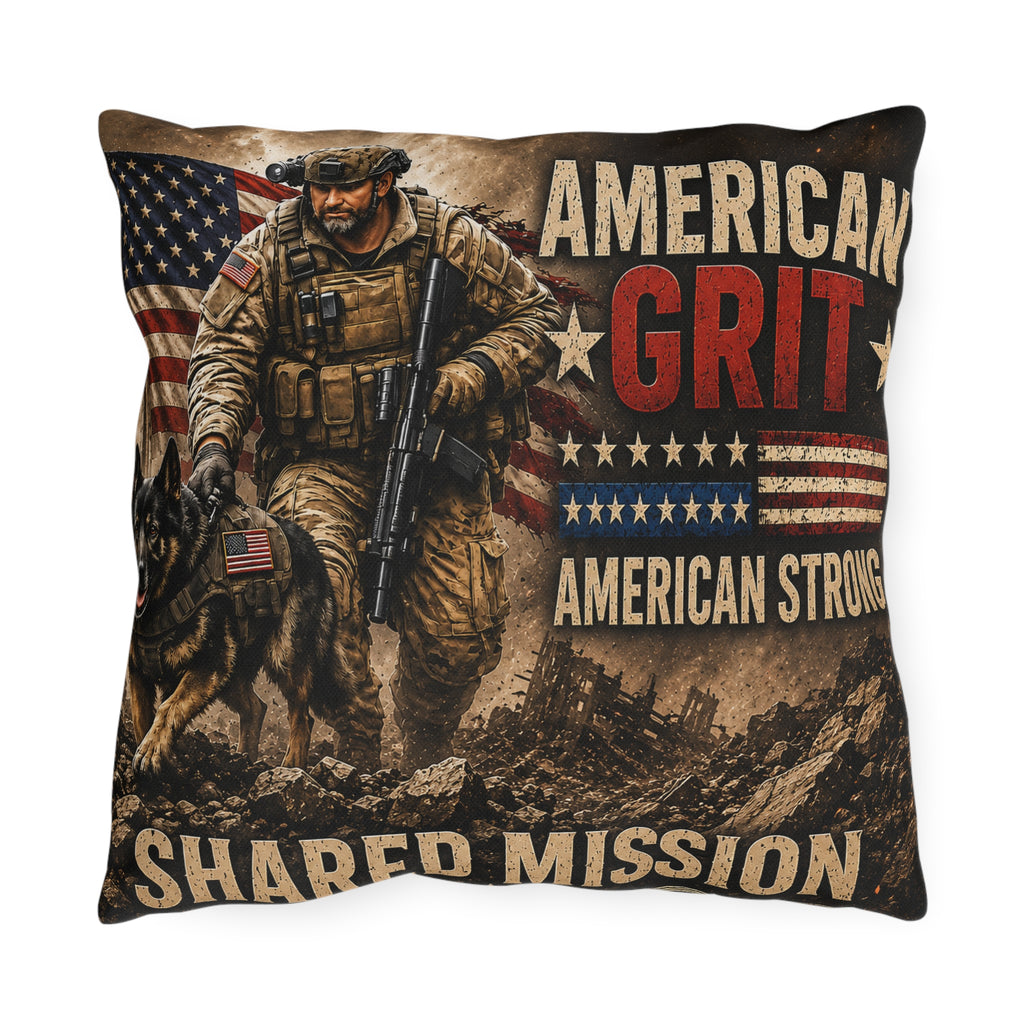 American Grit Outdoor Pillow — 'American Strong' Military Tribute Decorative Cushion