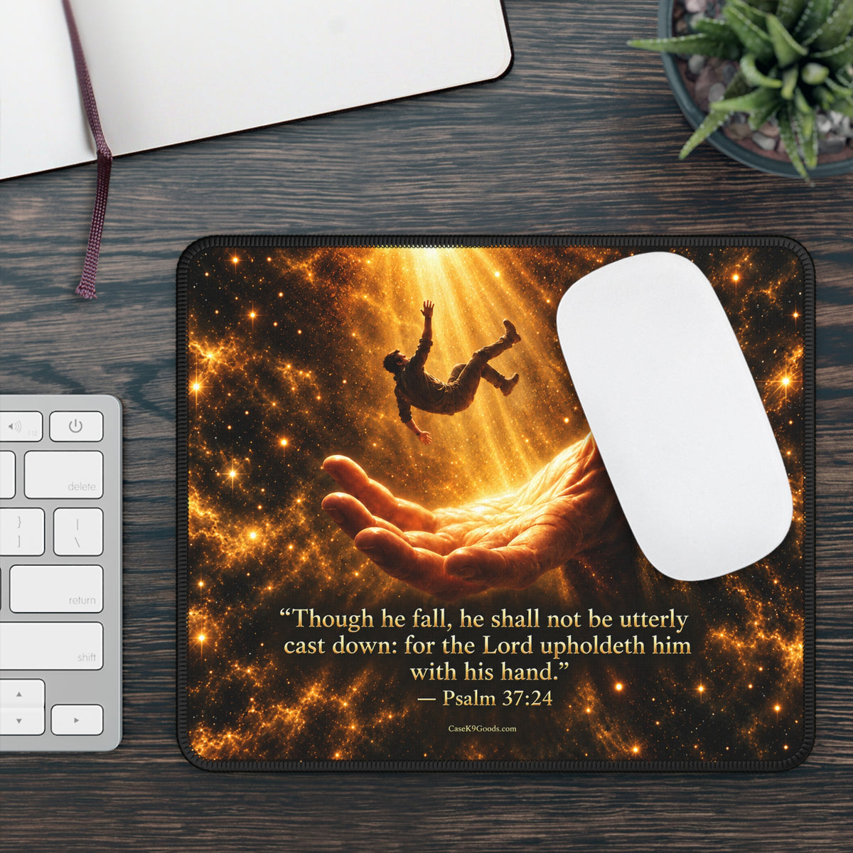 Inspirational Psalm 37:24 Gaming Mouse Pad — ‘Though He Fall…’ Spiritual Desk Mat