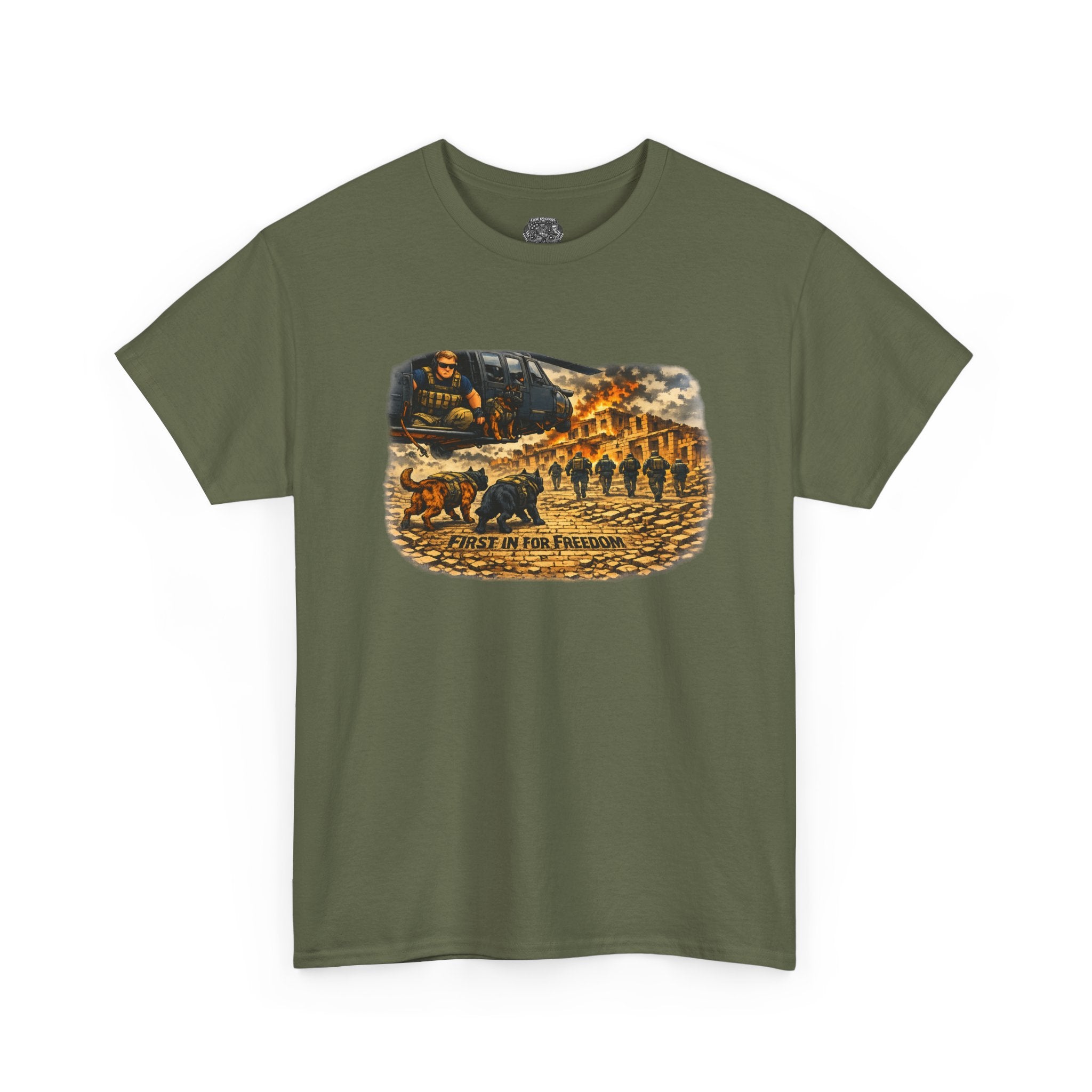 Military K-9 Freedom T-Shirt – "The First In to Battle" Graphic Tee