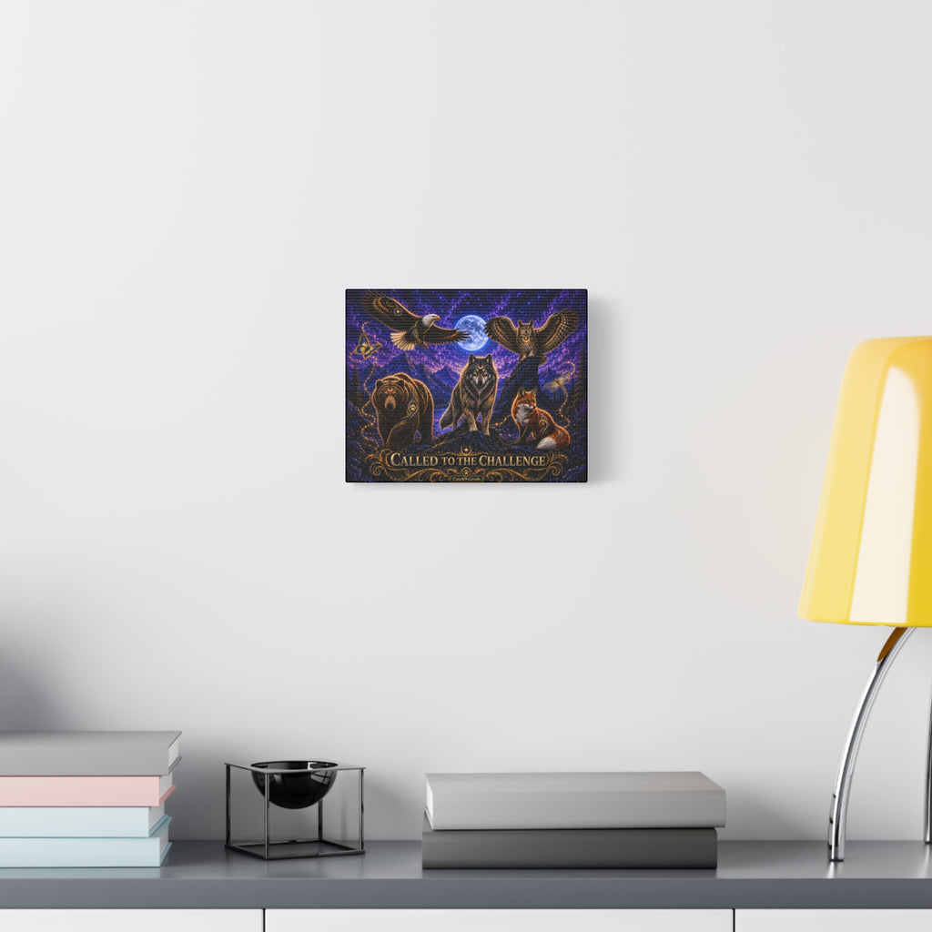 Called to the Challenge Matte Canvas Wall Art — Wolf, Bear, Eagle & Fox Nightscape