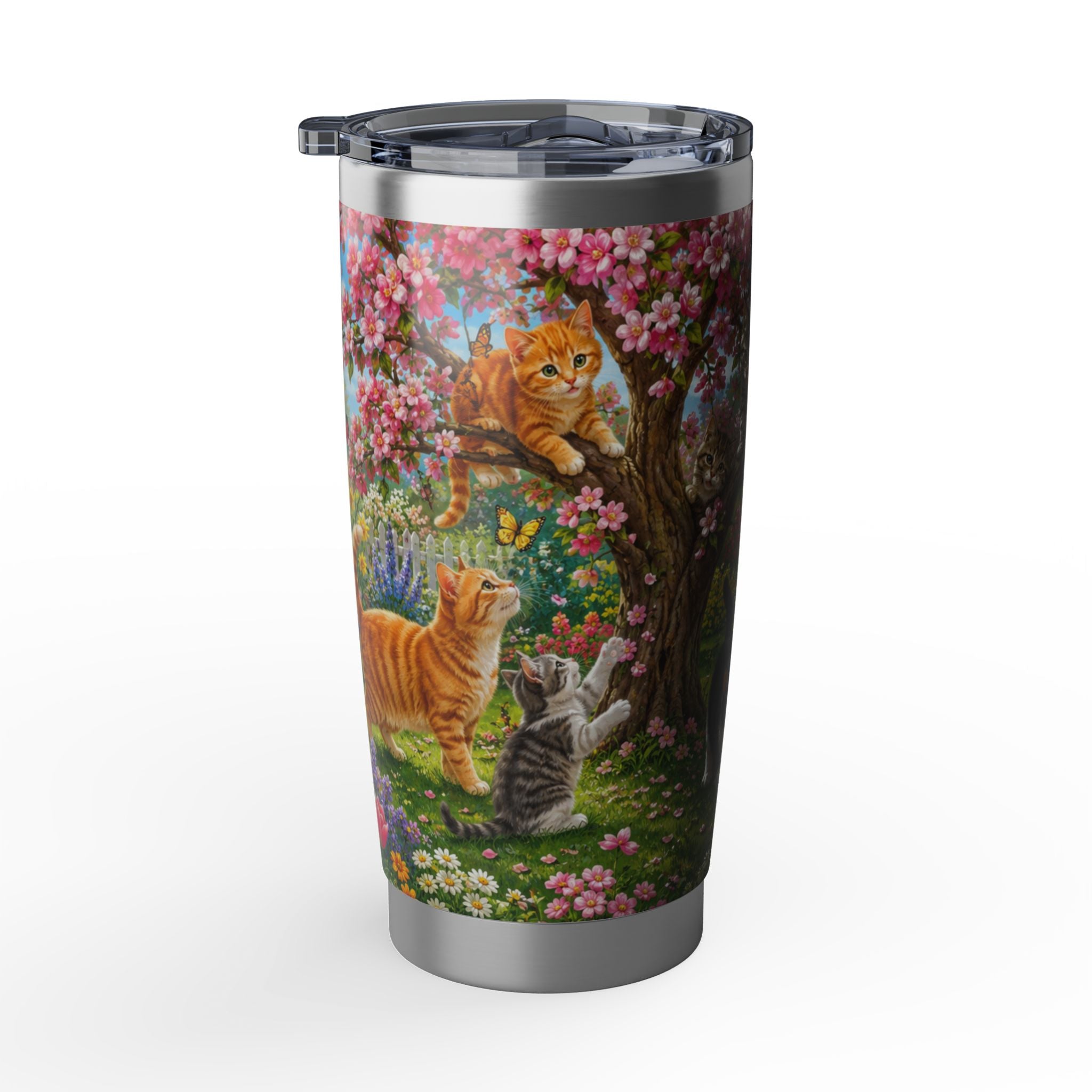 Cat Garden 20oz Tumbler – Spring Floral Cats Travel Mug