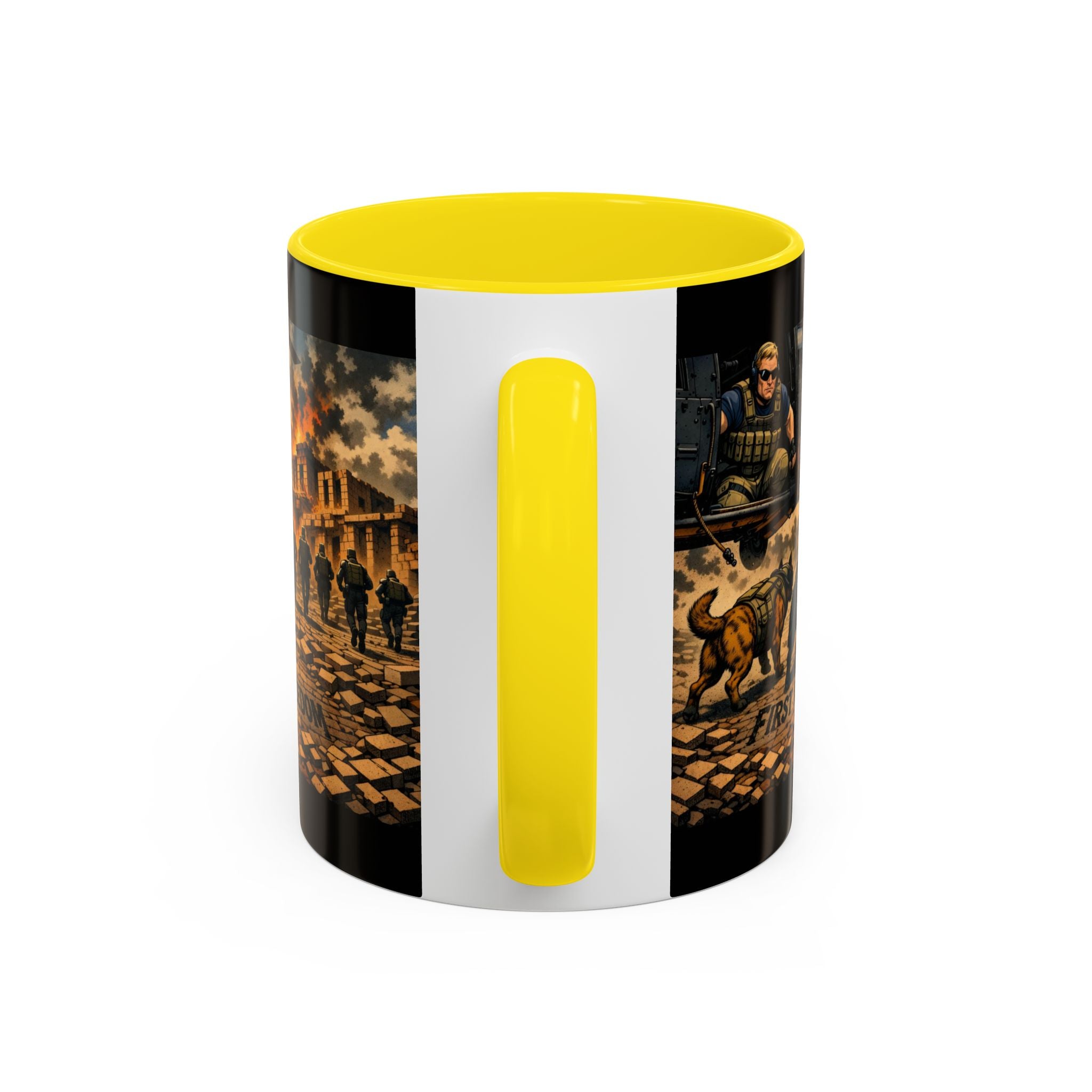 Military K9 Coffee Mug — 'First In for Freedom' Accent Ceramic Mug