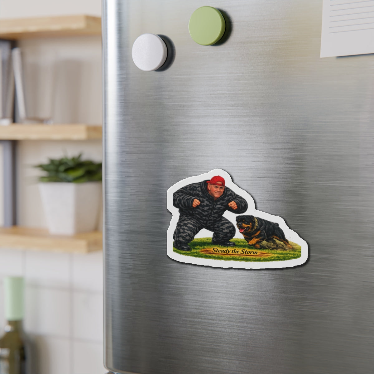 Rottweiler Training Die-Cut Magnet — "Steady the Storm" K9 Handler Decor