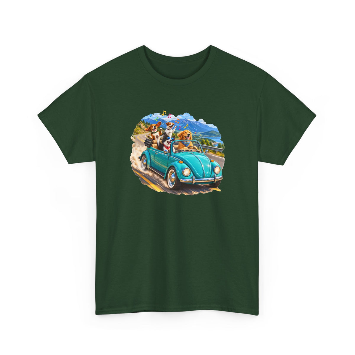 T-Shirt — Retro VW Beetle Road Trip Tee with Dogs (Vintage Summer Vibe)