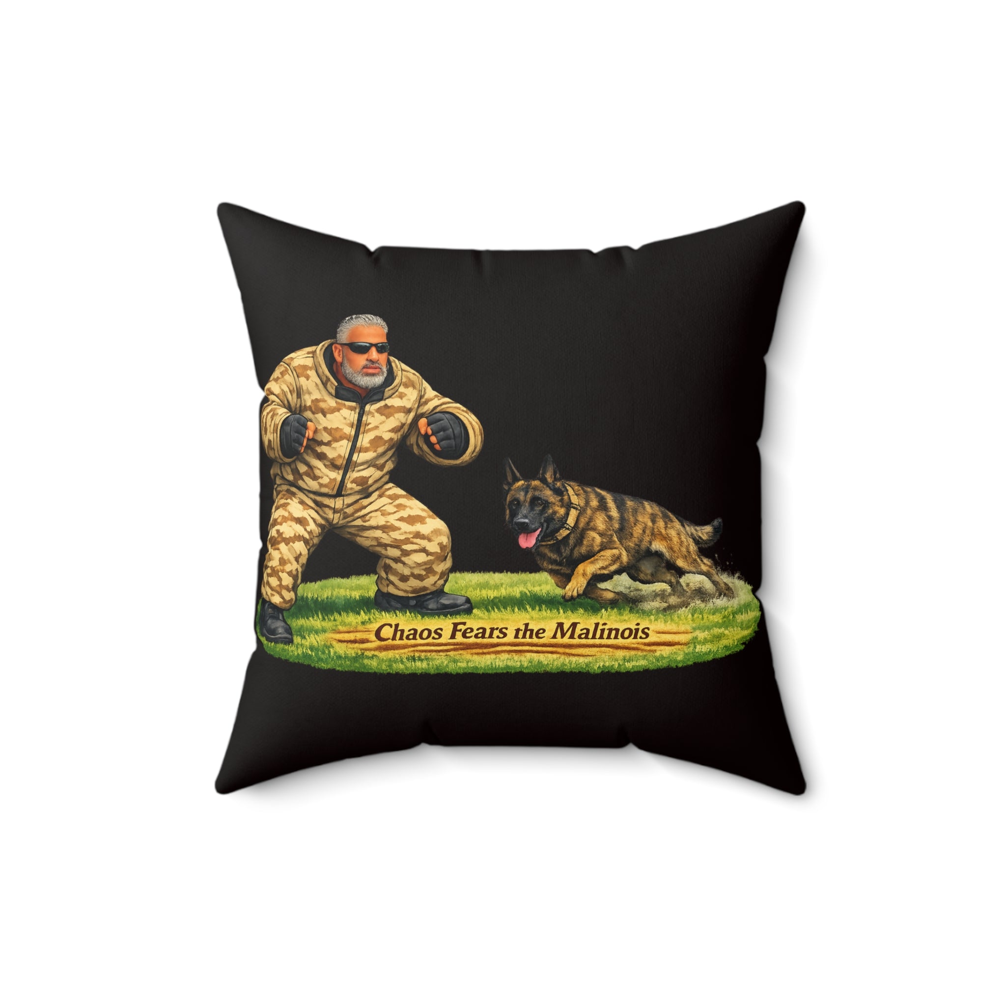 Chaos Fears the Malinois Throw Pillow - Belgian Malinois K9 Dog Accent Cushion