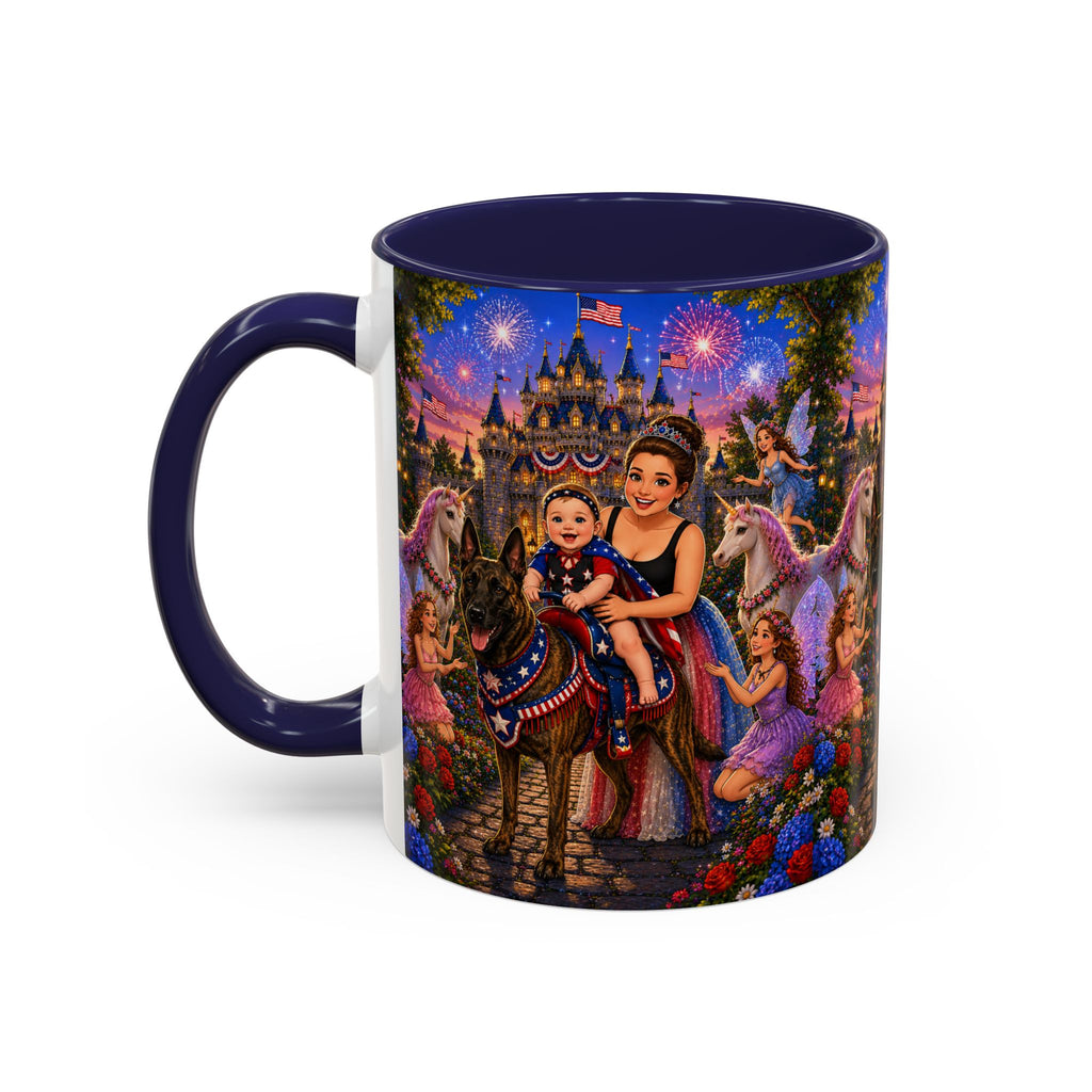 Patriotic Fairy Tale Coffee Mug — Family Castle, Fireworks & Unicorns