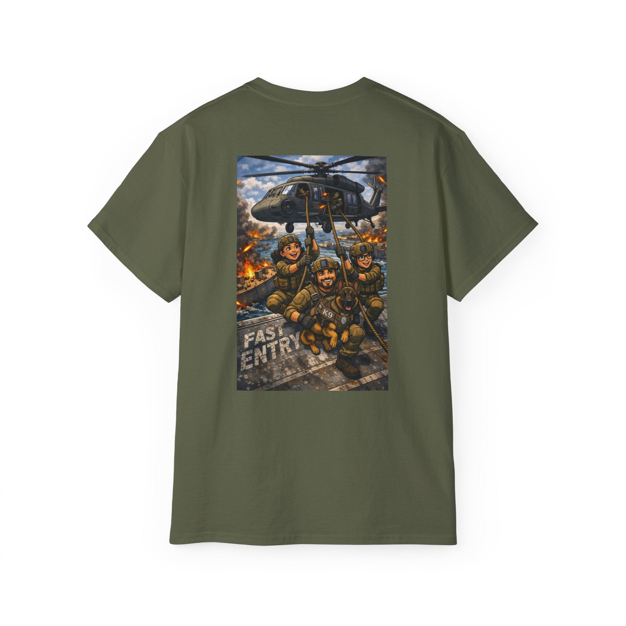 Military Rescue Team Graphic Tee — "Fast Entry" Helicopter Veteran Shirt