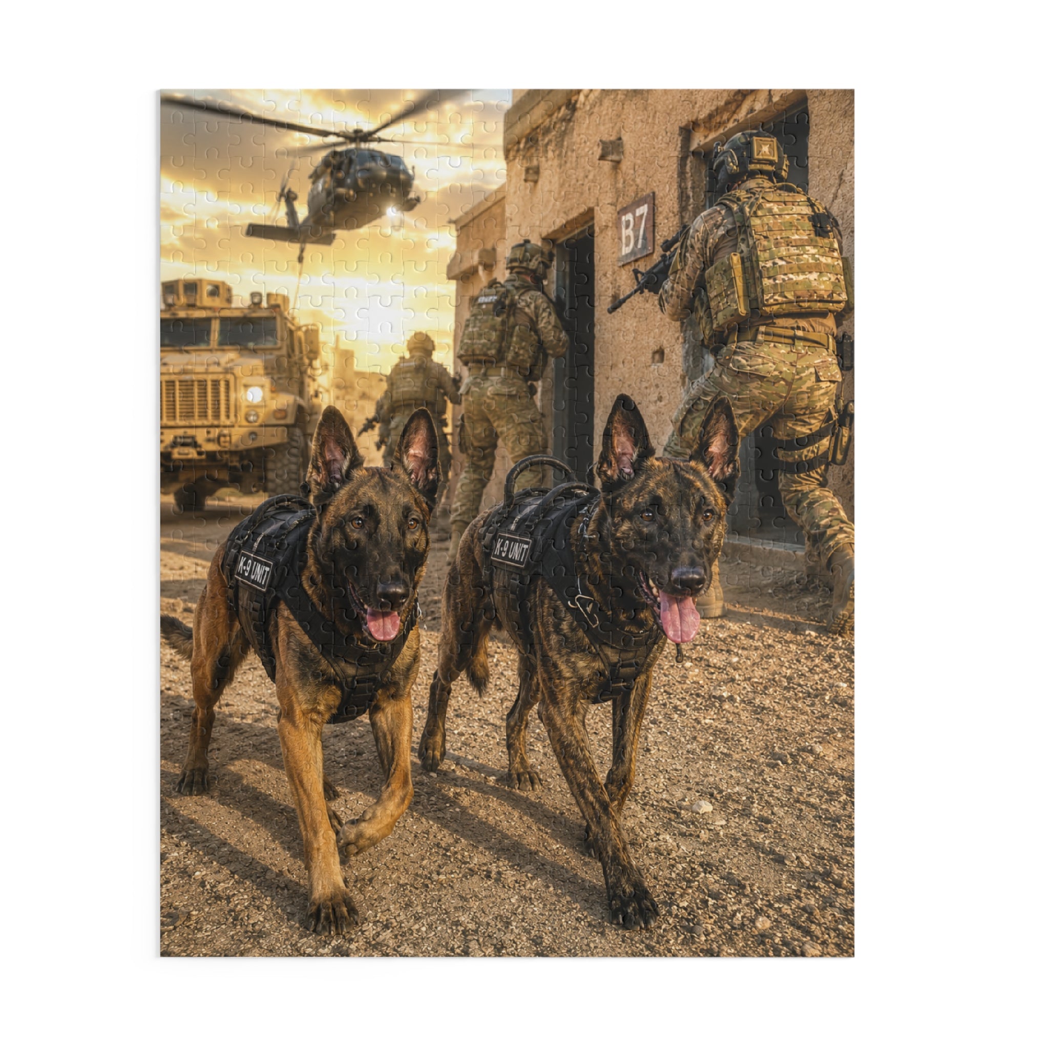 Military Working Dogs Puzzle — Tactical K9 Scene (120/252/500-Piece)
