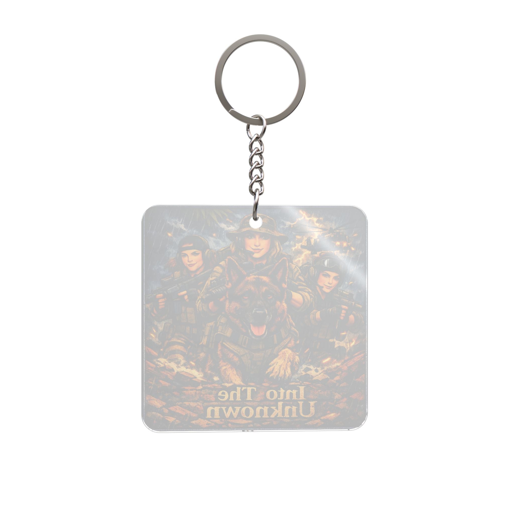 Military K9 Squad Square Keychain — “Into The Unknown” Dog Handler Gift