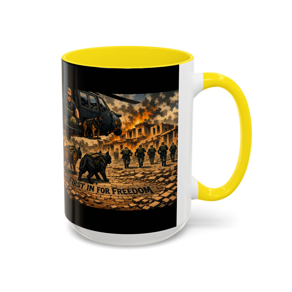 Military K9 Coffee Mug — 'First In for Freedom' Accent Ceramic Mug