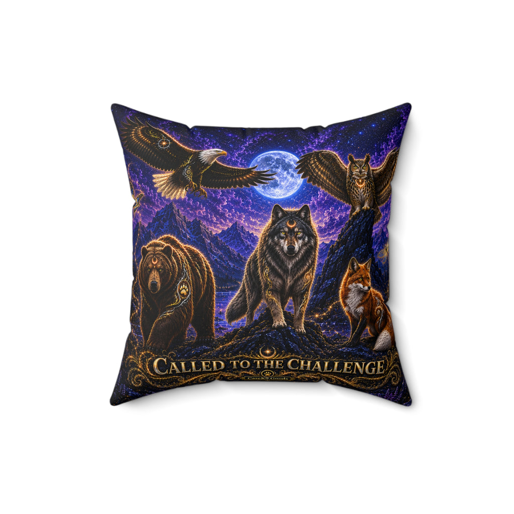 Called to the Challenge Wildlife Moon Pillow — Wolf, Bear & Owl Nature Throw Pillow
