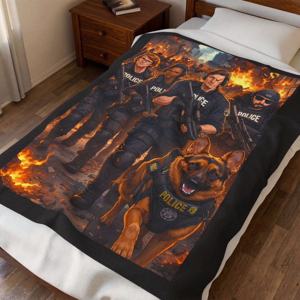 Police K9 Tactical Team Velveteen Plush Blanket — Urban Rescue Squad Design