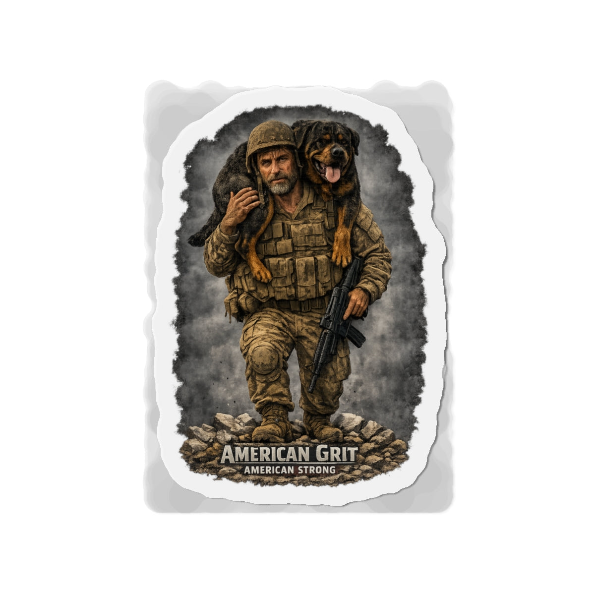 Die-Cut Magnet — "American Grit" Soldier Carrying Dog Military Tribute