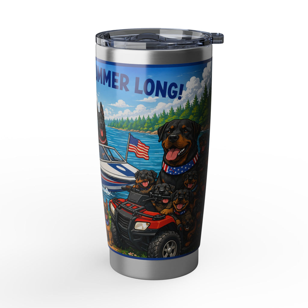 Patriotic German Shepherd 20oz Tumbler - "Strong Summer" Boat & Lake Design