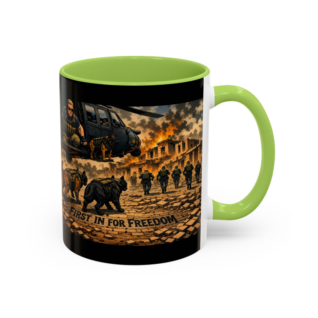 Military K9 Coffee Mug — 'First In for Freedom' Accent Ceramic Mug