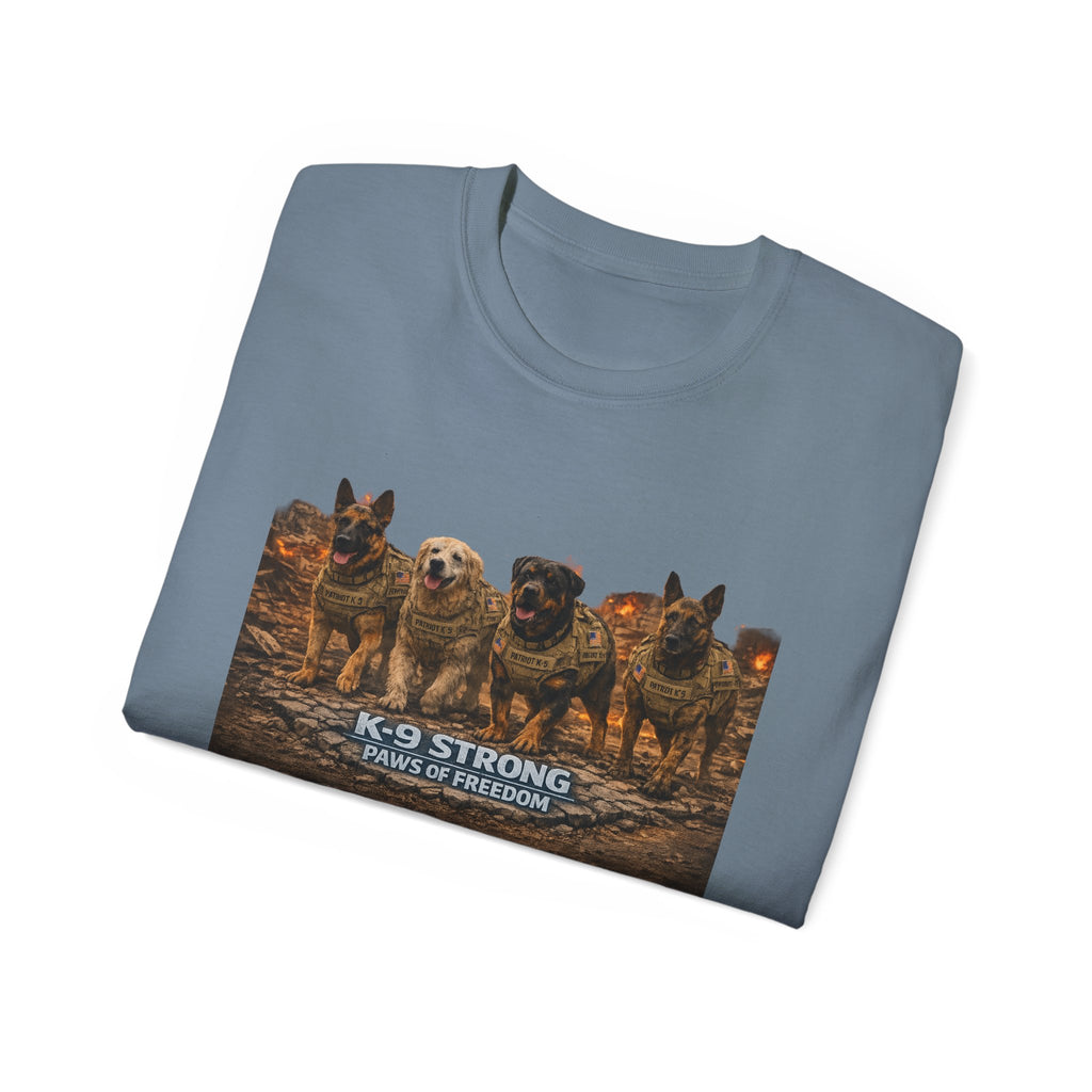 K-9 Strong Working Dog Tee – 'Paws of Freedom' Military & K9 Handler T-Shirt