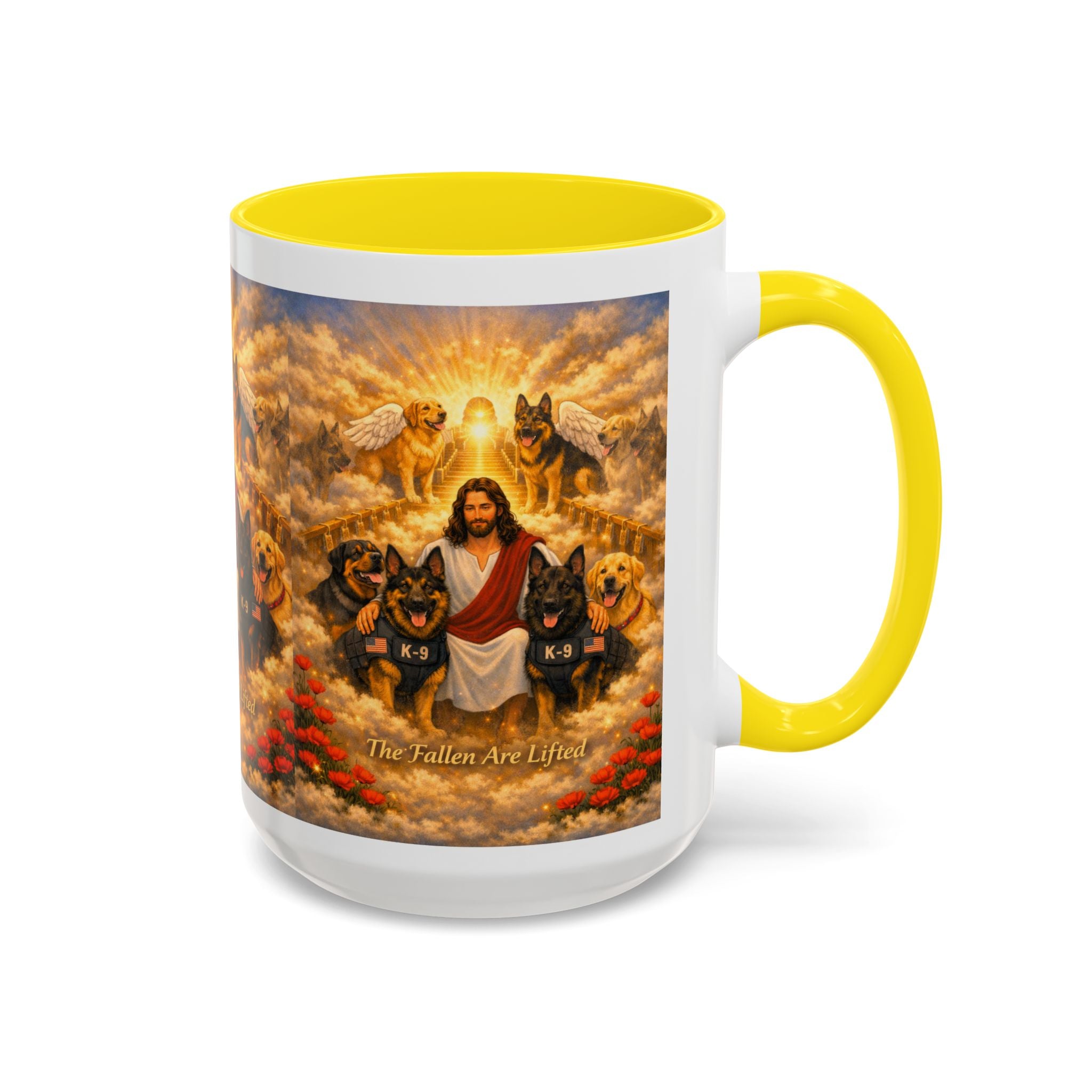 Christian Dog Memorial Coffee Mug — “The Fallen Are Lifted” Accent 11/15oz