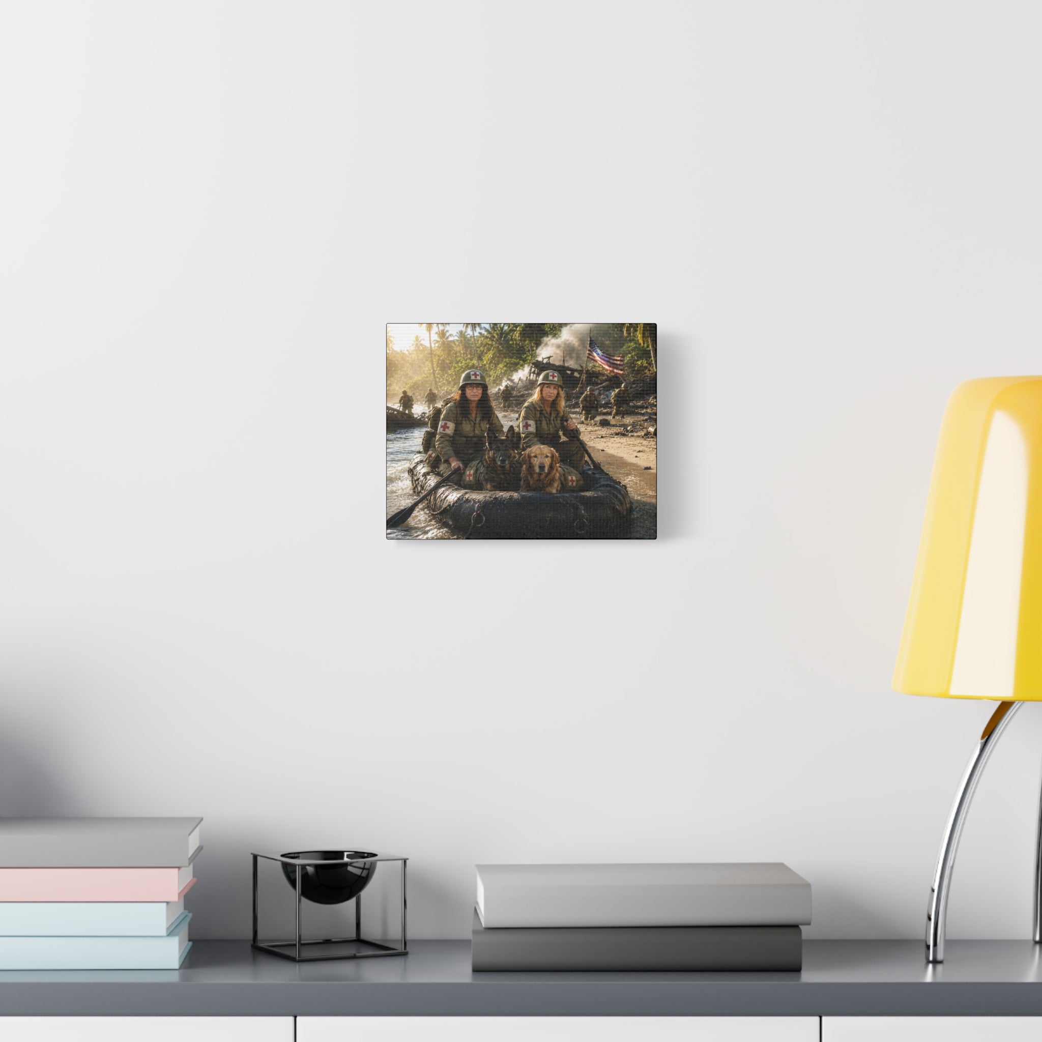 Military Women K-9 Medic Rescue Canvas Print — WWII Beach Landing Wall Art