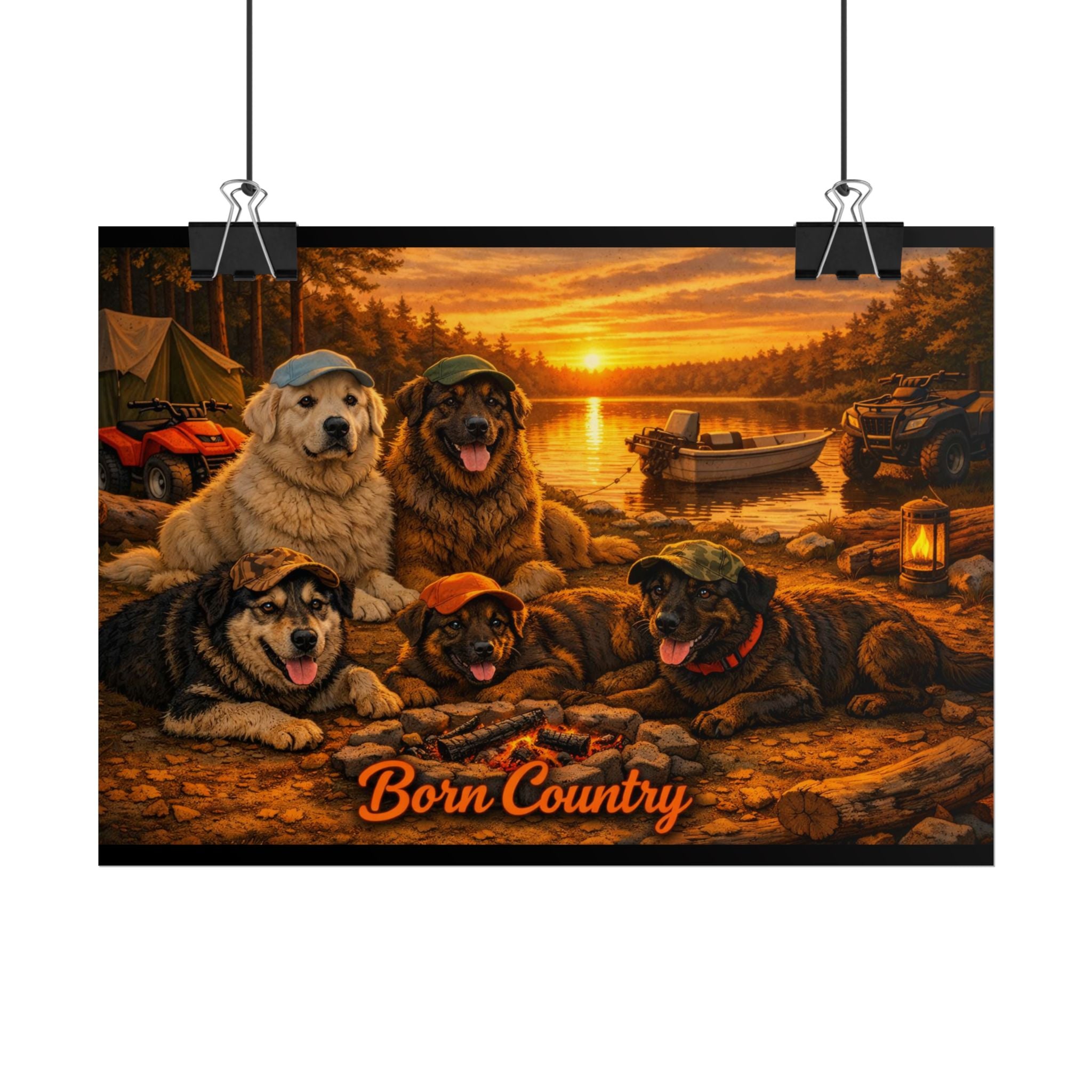 Born Country Camping Dogs Poster — Rolled Wall Art for Outdoorsy Dog Lovers