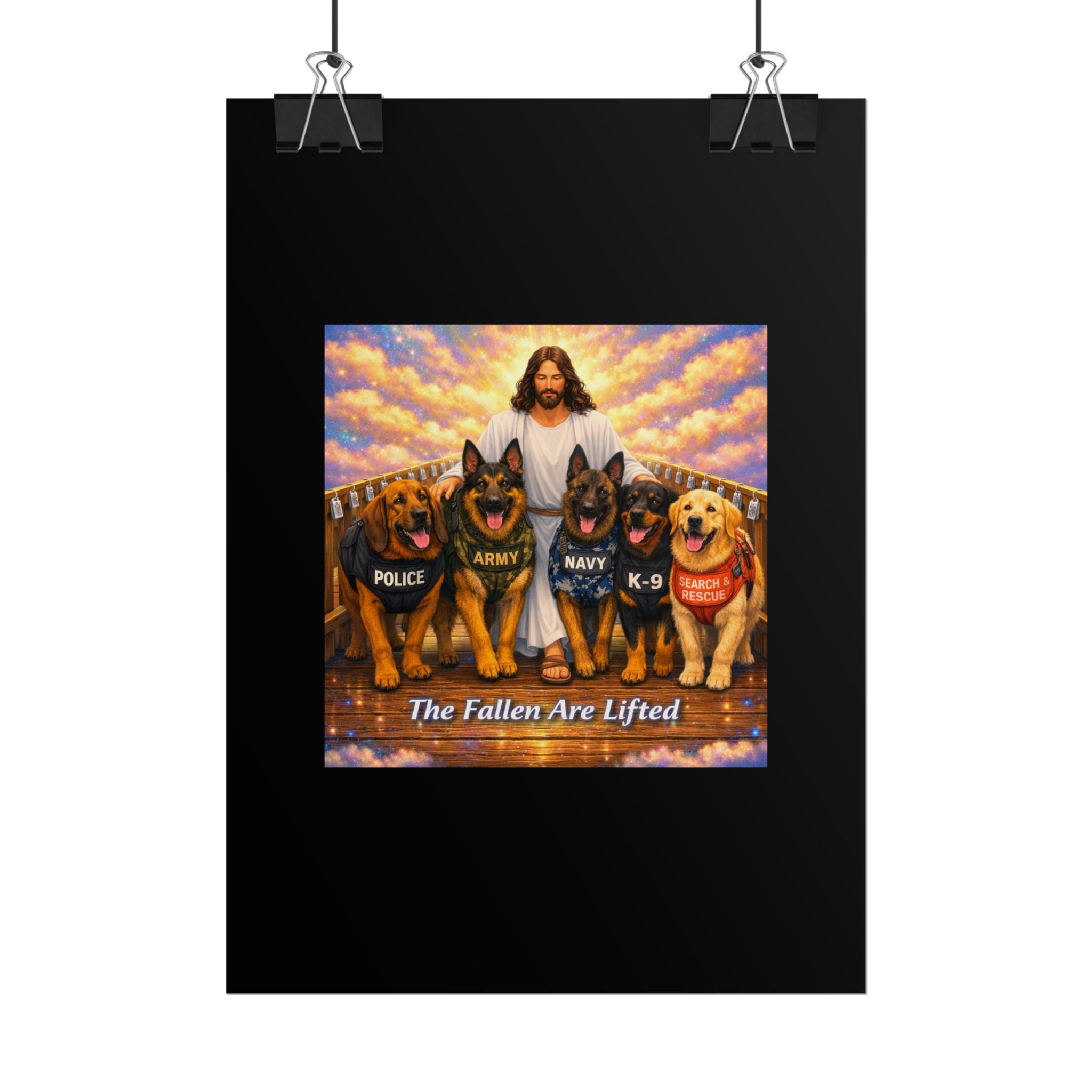 Rolled Poster — "The Fallen Are Lifted" Jesus with K-9, Police, Army & Search Rescue Dogs