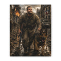 War Hero Canvas Print — Soldier with Military Dog Matte Stretched Wall Art