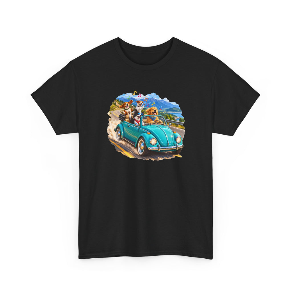 T-Shirt — Retro VW Beetle Road Trip Tee with Dogs (Vintage Summer Vibe)