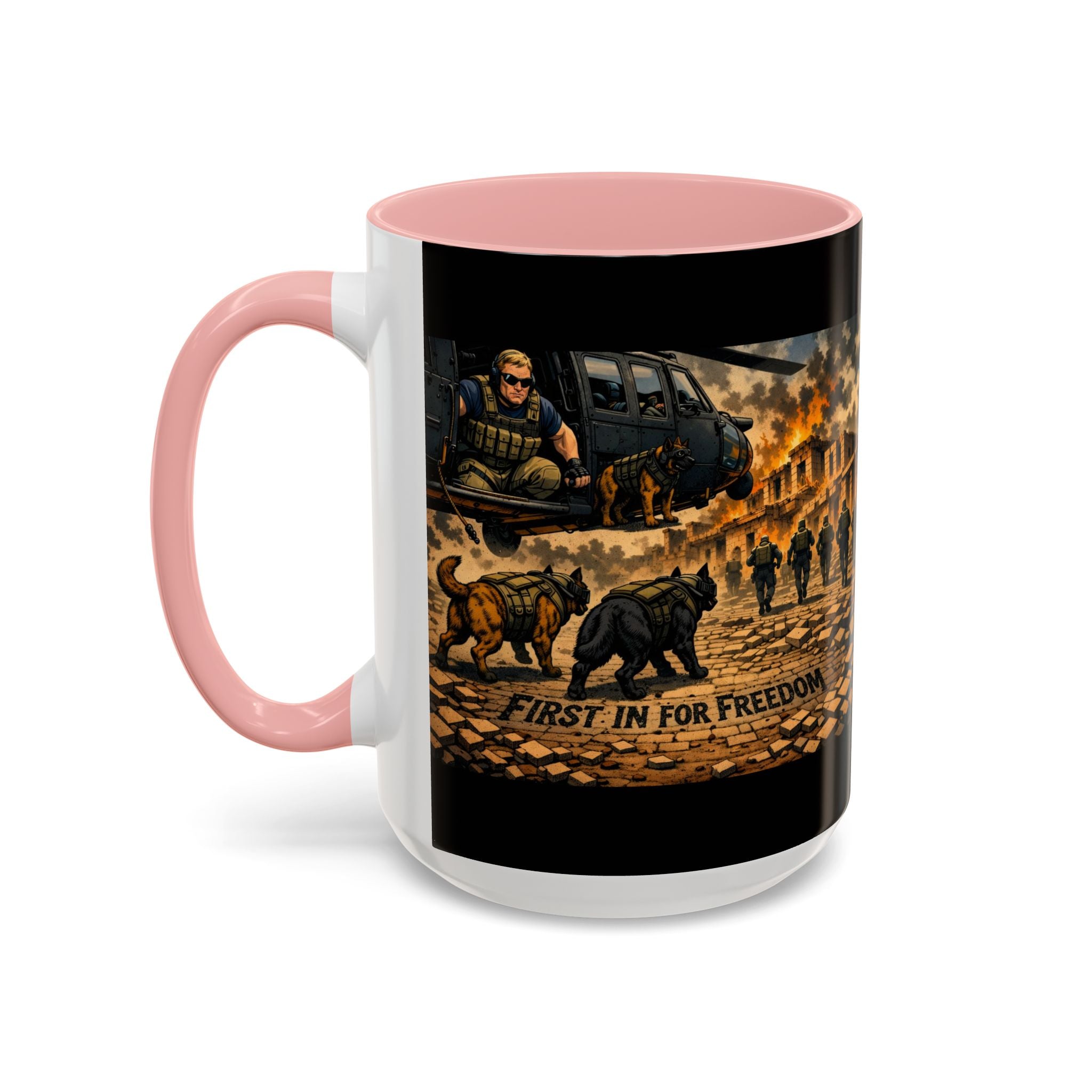 Military K9 Coffee Mug — 'First In for Freedom' Accent Ceramic Mug