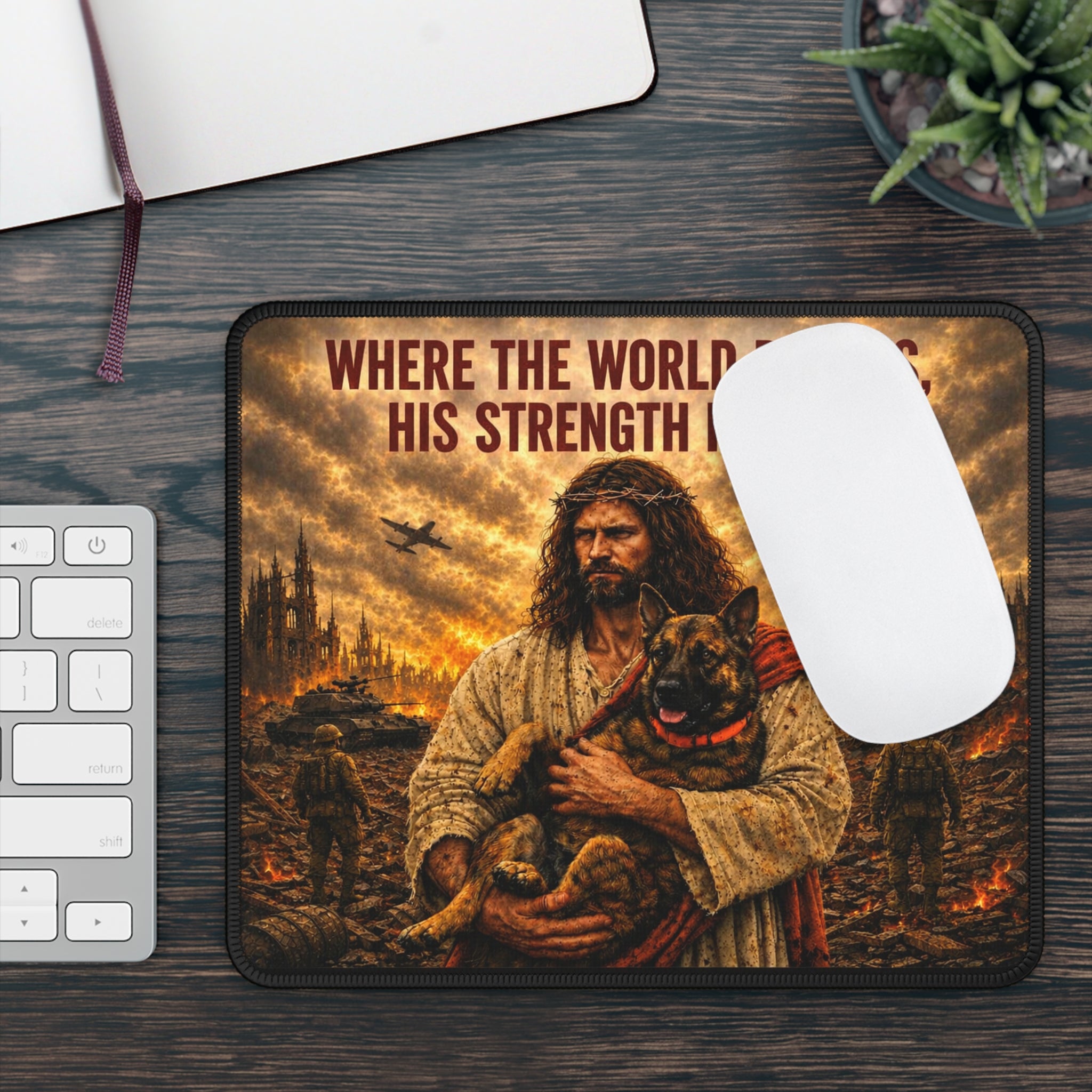 Gaming Mouse Pad — "Where the World Breaks, His Strength Holds" Inspirational Jesus Design