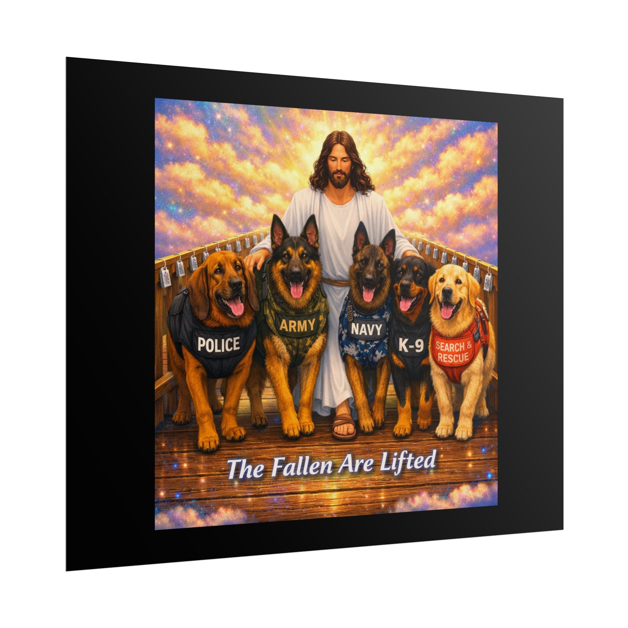 Rolled Poster — "The Fallen Are Lifted" Jesus with K-9, Police, Army & Search Rescue Dogs