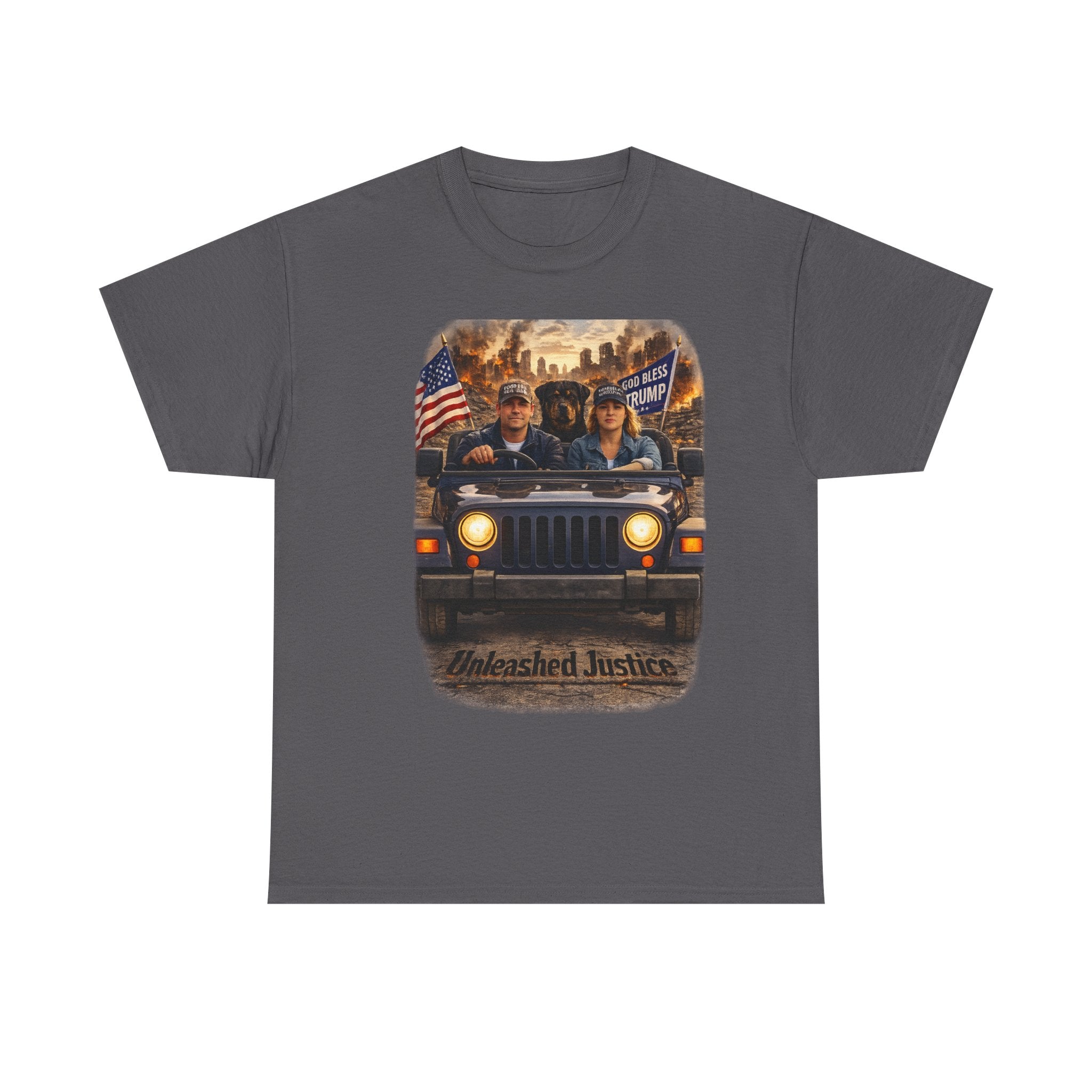 Unleashed Justice Jeep Tee – Patriotic American Flag Graphic T-Shirt
