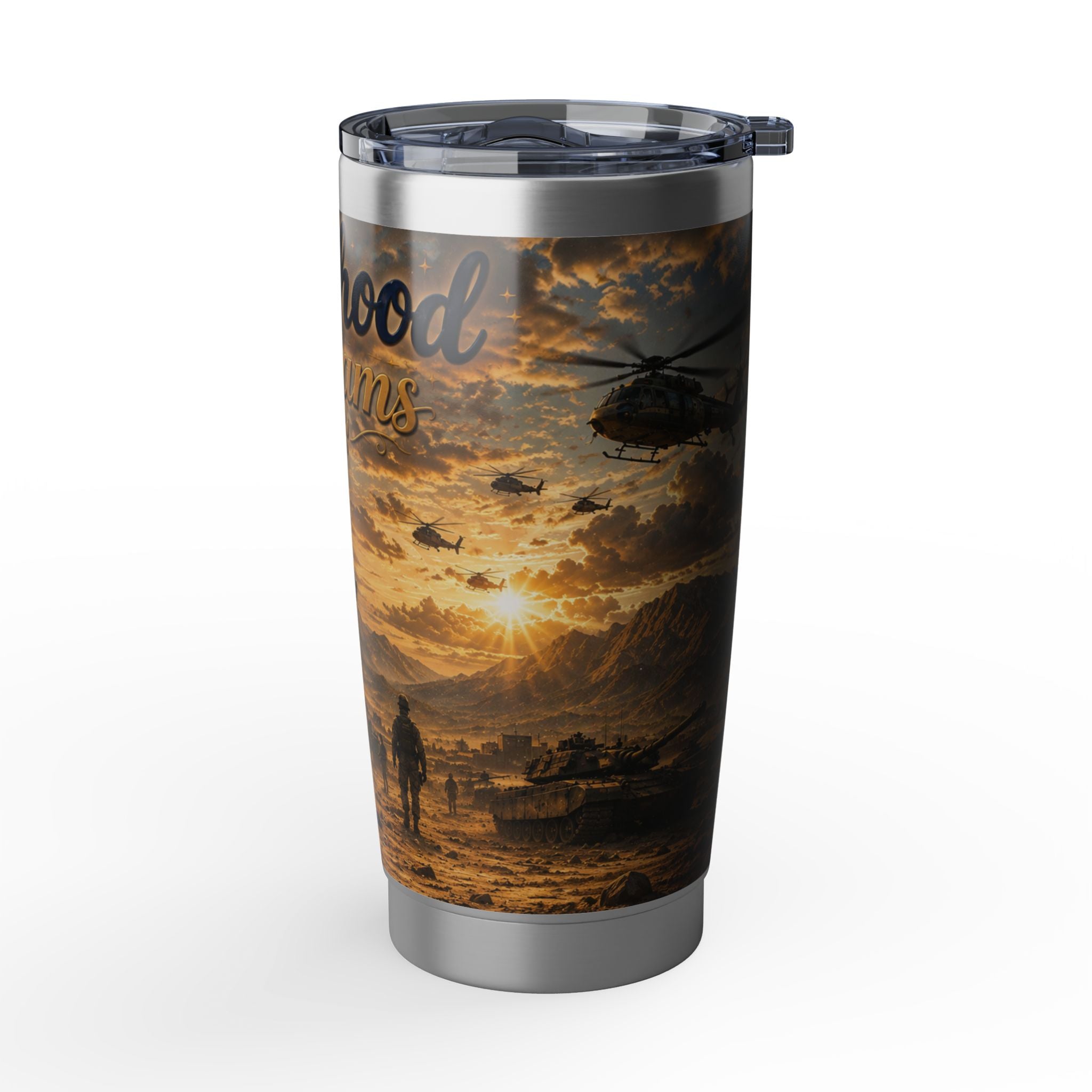 Childhood Dreams Tumbler – Patriotic Military Dog Travel Mug