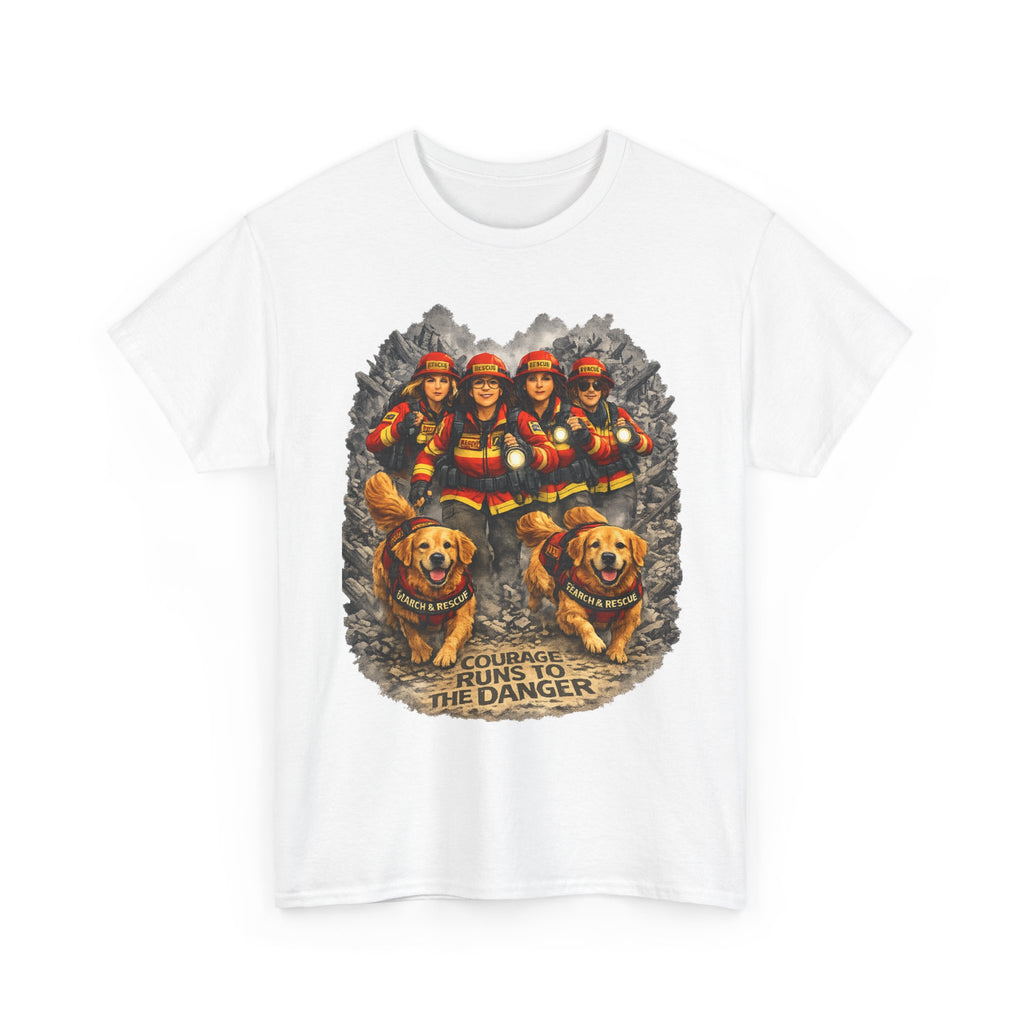 Firefighter Rescue Crew T‑Shirt — Courage Runs to the Danger Graphic Tee
