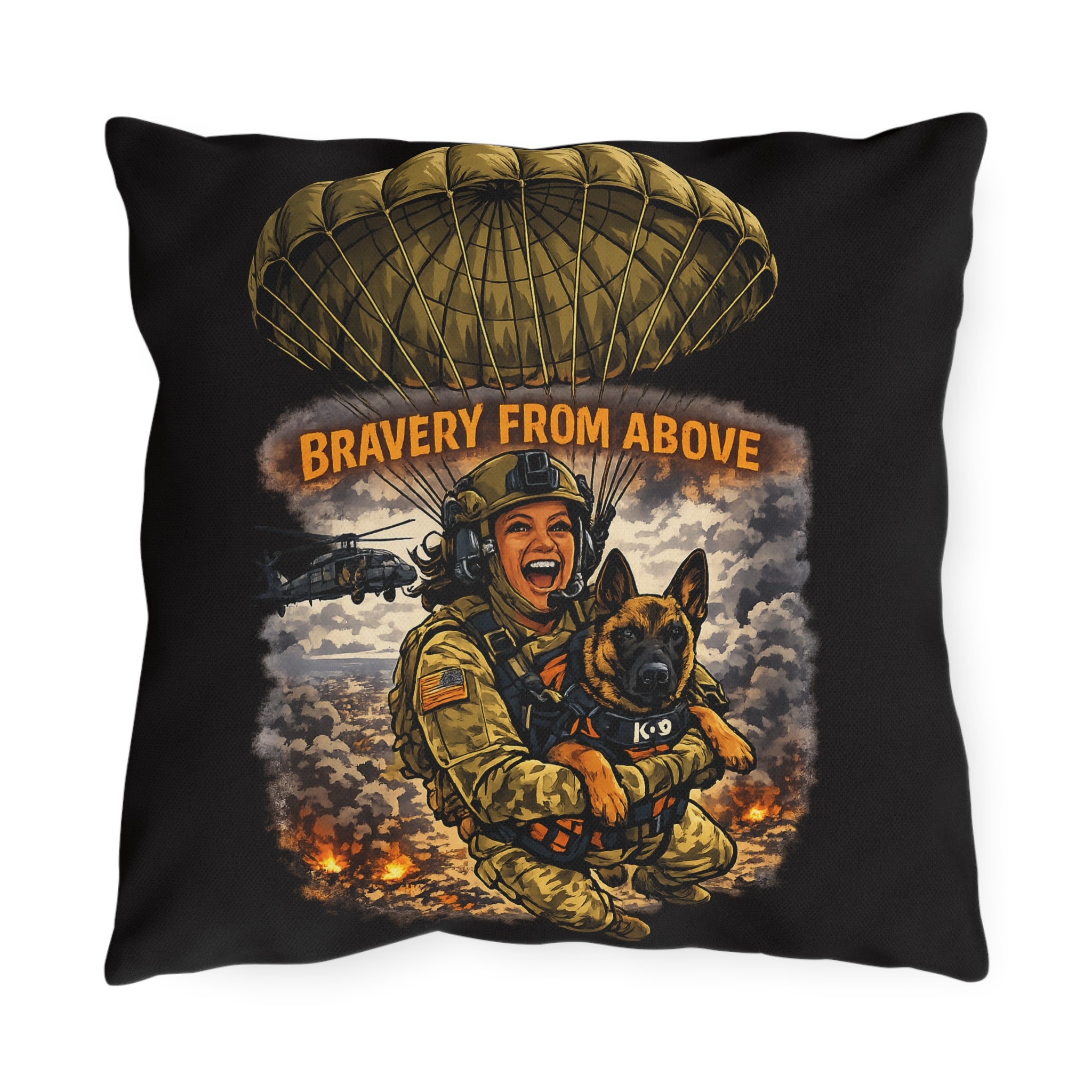 Bravery From Above Military Paratrooper K-9 Outdoor Pillow