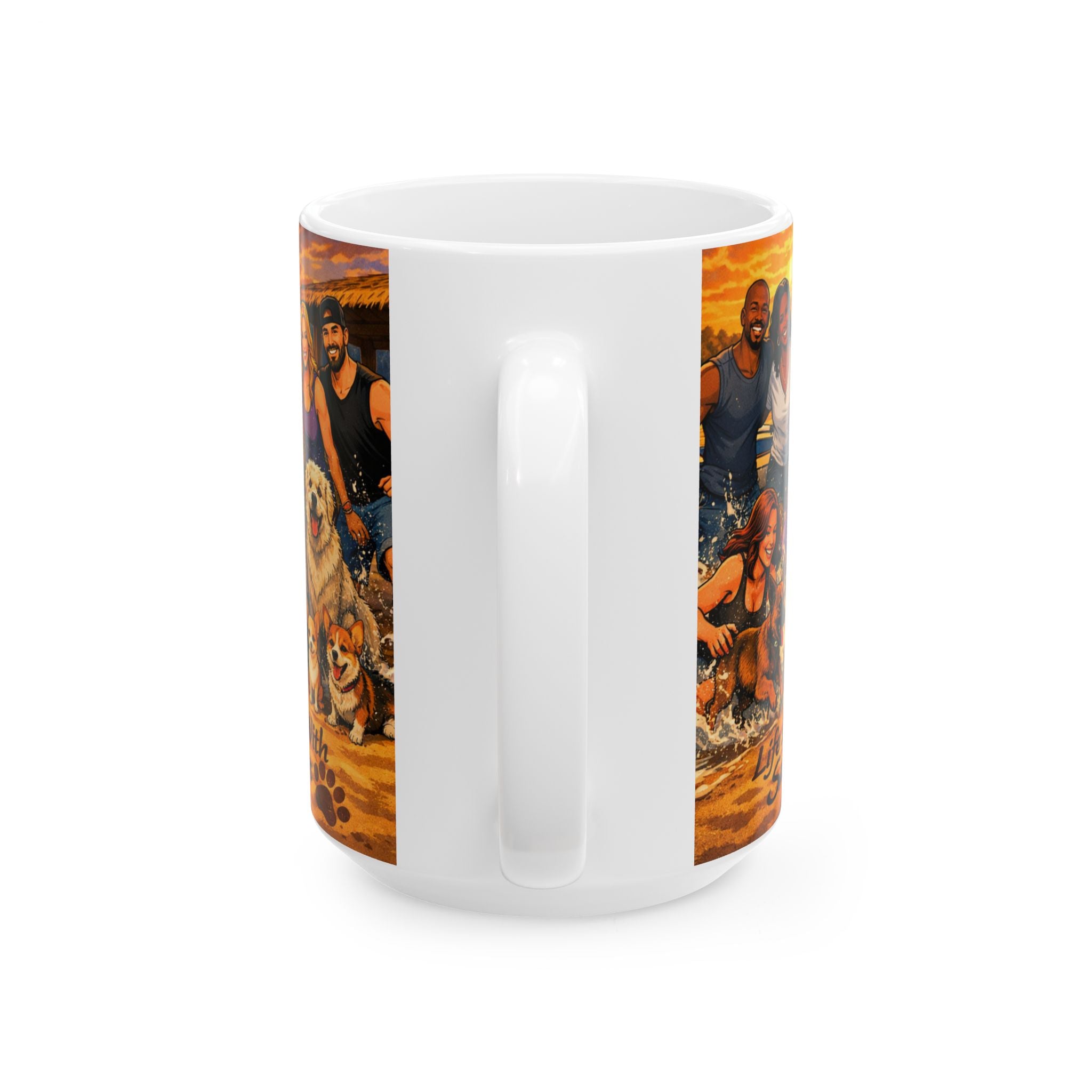 Dog-Loving Family Beach Mug – "Life Is Better With Dogs" Ceramic Coffee Cup (11oz/15oz)