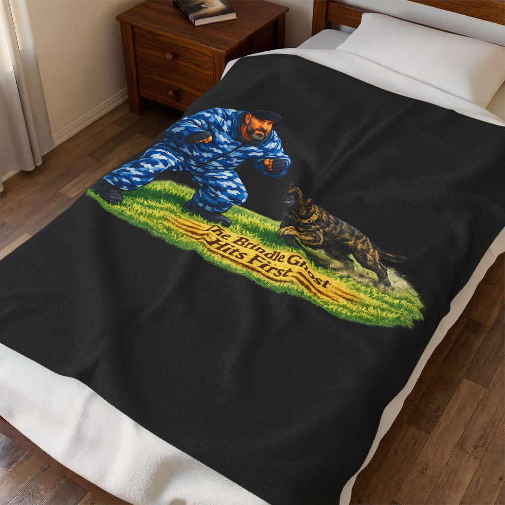 Velveteen Plush Blanket — "The Brindle Ghost Hits First" Graphic Throw