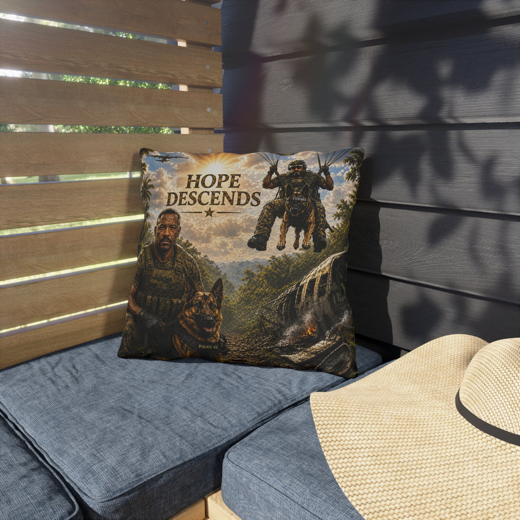 Hope Descends Outdoor Pillow – Military K9 Search & Rescue Paratrooper Throw Pillow