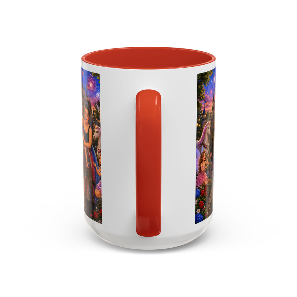 Patriotic Fairy Tale Coffee Mug — Family Castle, Fireworks & Unicorns
