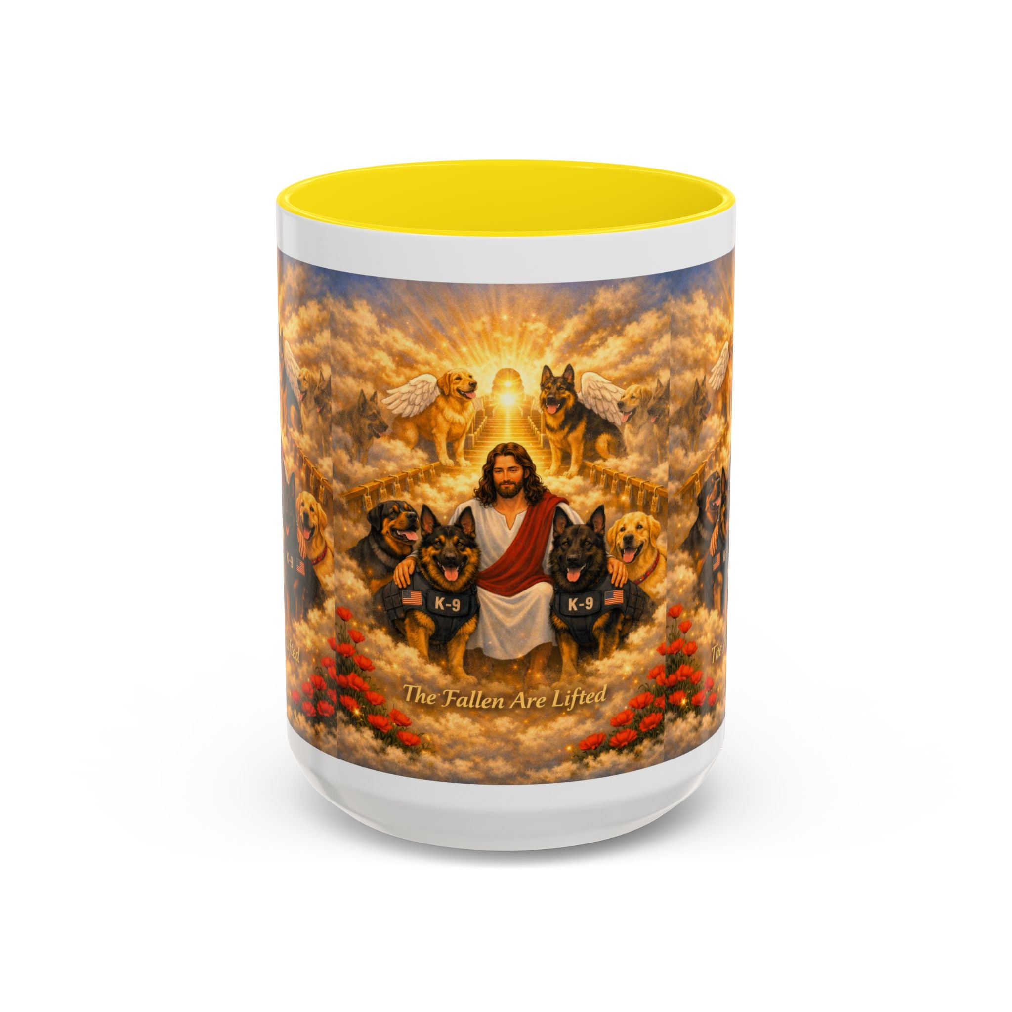 Christian Dog Memorial Coffee Mug — “The Fallen Are Lifted” Accent 11/15oz