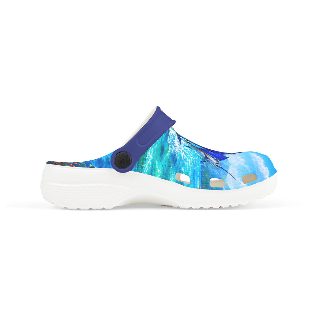 Kids Blue Swordfish EVA Foam Clogs – Watercolor Ocean Print