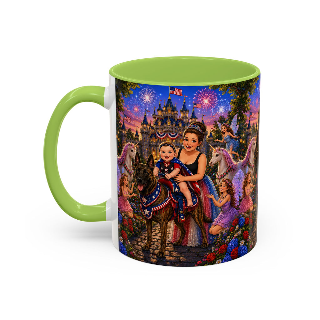 Patriotic Fairy Tale Coffee Mug — Family Castle, Fireworks & Unicorns