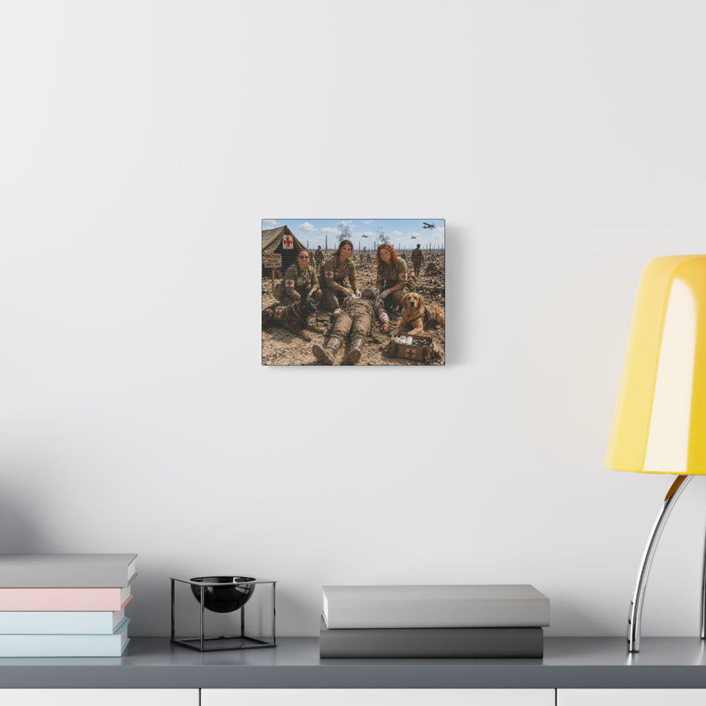 Military Medic Canvas Print — WWII Battlefield Nurses with Service Dogs