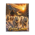 'Golden Dawn' Samoyed Sled Dogs Winter Scenic Throw-Velveteen Plush Blanket