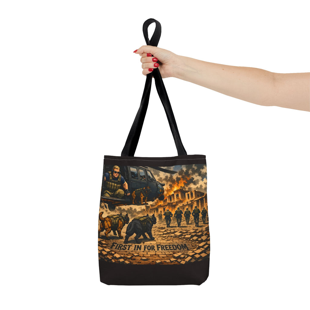 Tote Bag — "First In For Freedom" Military Scene Tote