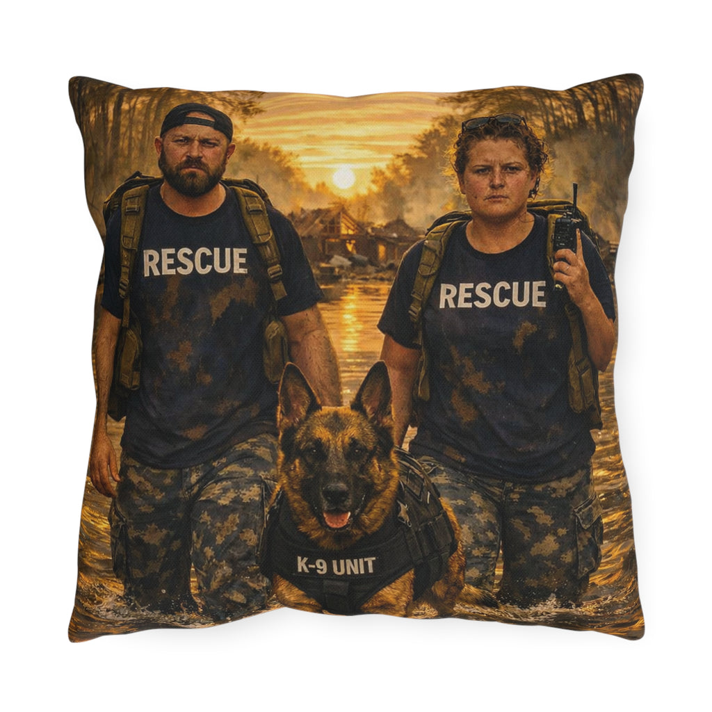 Rescue Team K-9 Outdoor Pillow — First Responder Tribute Decorative Throw