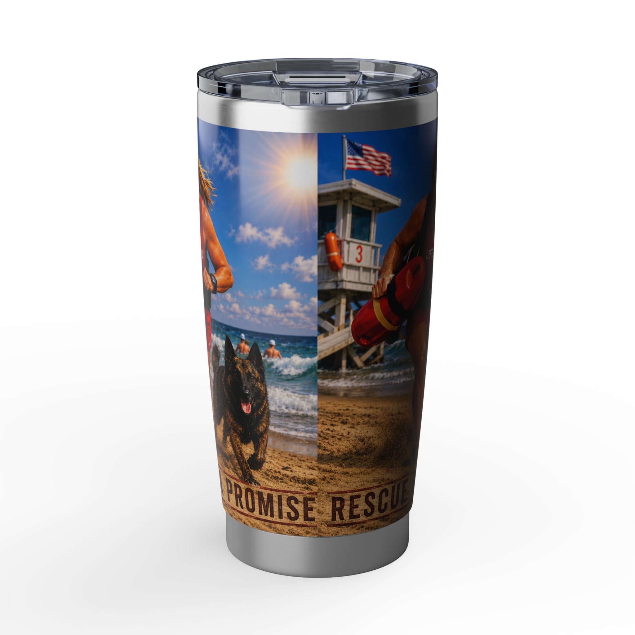 Beach Rescue Tumbler — 'Promise Rescue' Lifeguard & K9 20oz Insulated Travel Mug