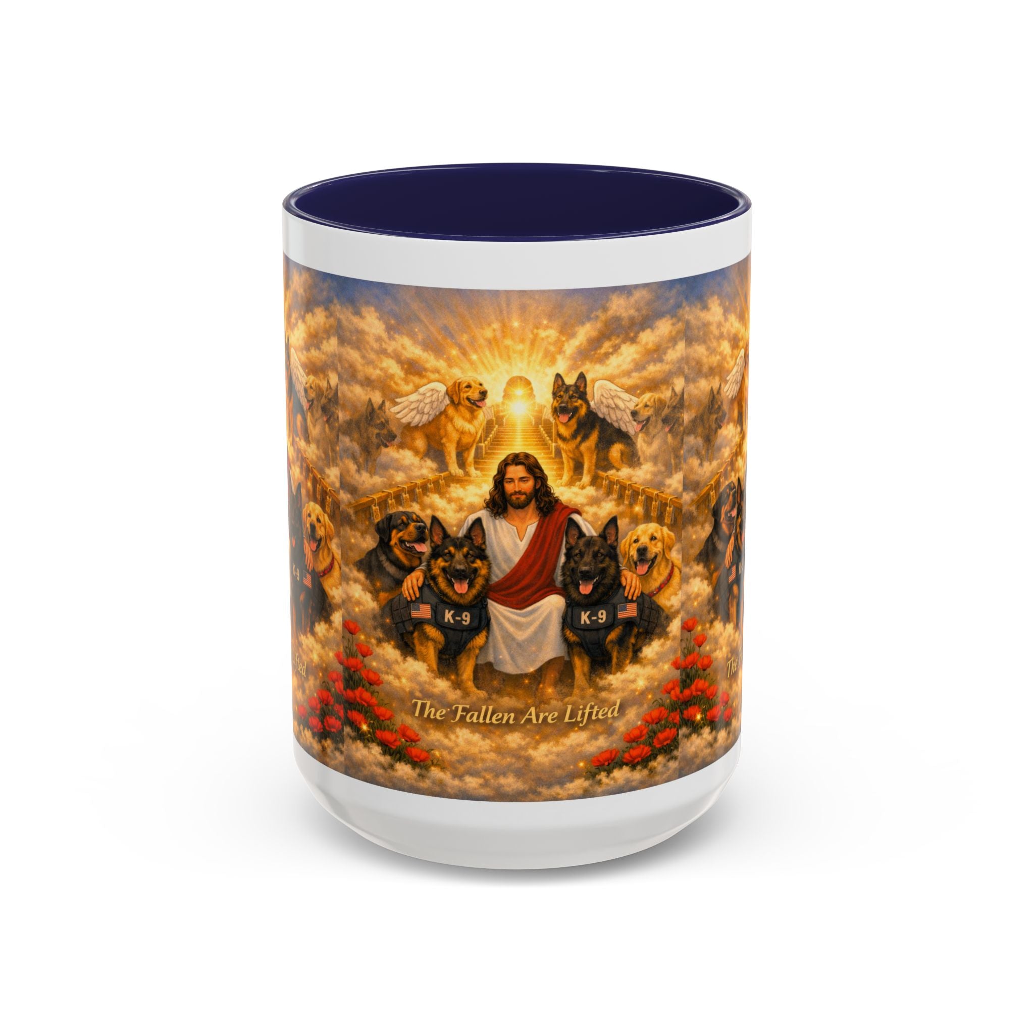 Christian Dog Memorial Coffee Mug — “The Fallen Are Lifted” Accent 11/15oz