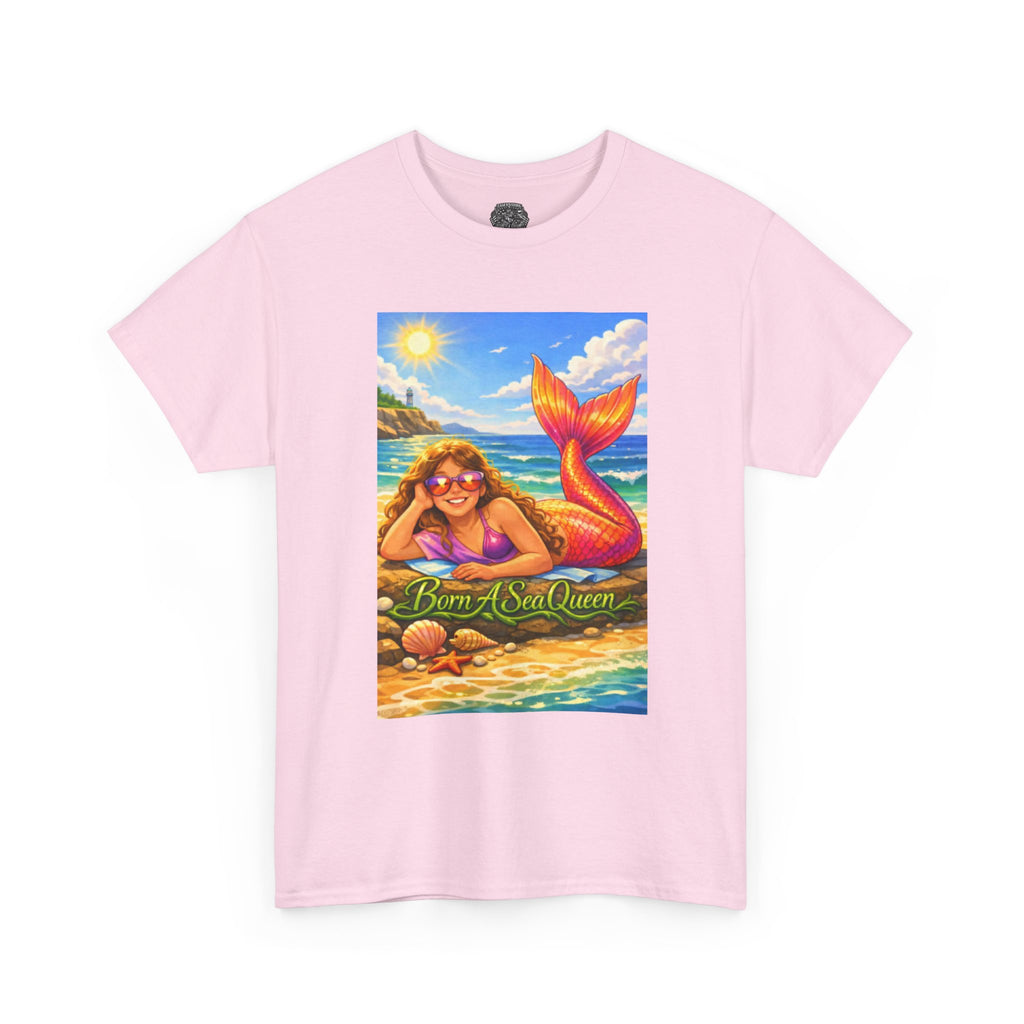 Mermaid Beach T‑Shirt – “Born of Sea/Queen” Colorful Retro Summer Tee