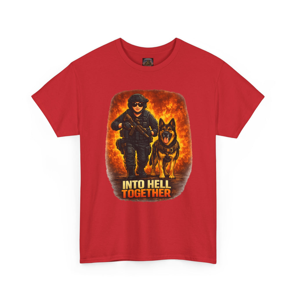 T-Shirt — "Into Hell Together" Firefighter & K9 Rescue Graphic Tee