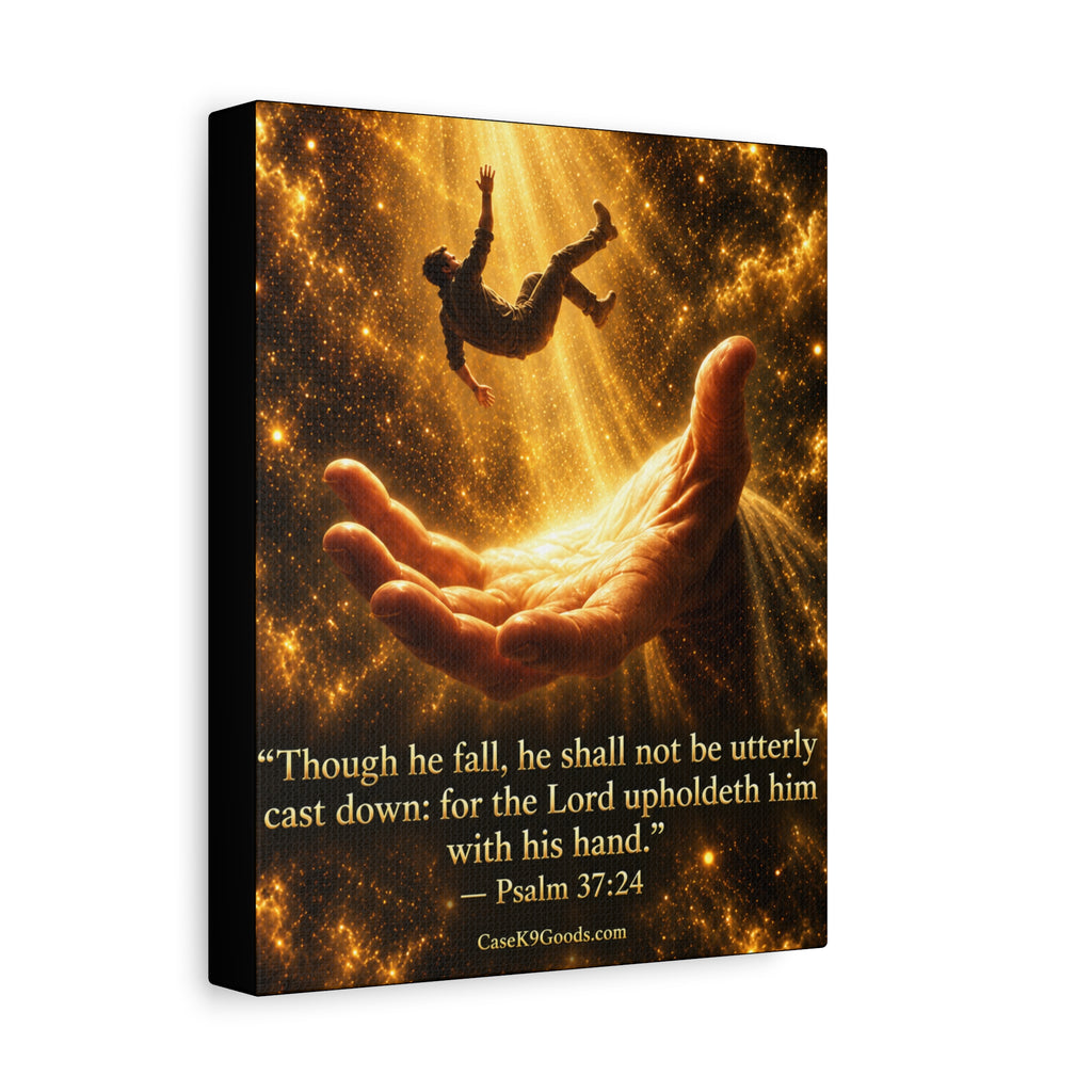 Psalm 37:24 Canvas Wall Art — 'Though He Fall' Inspirational Christian Quote