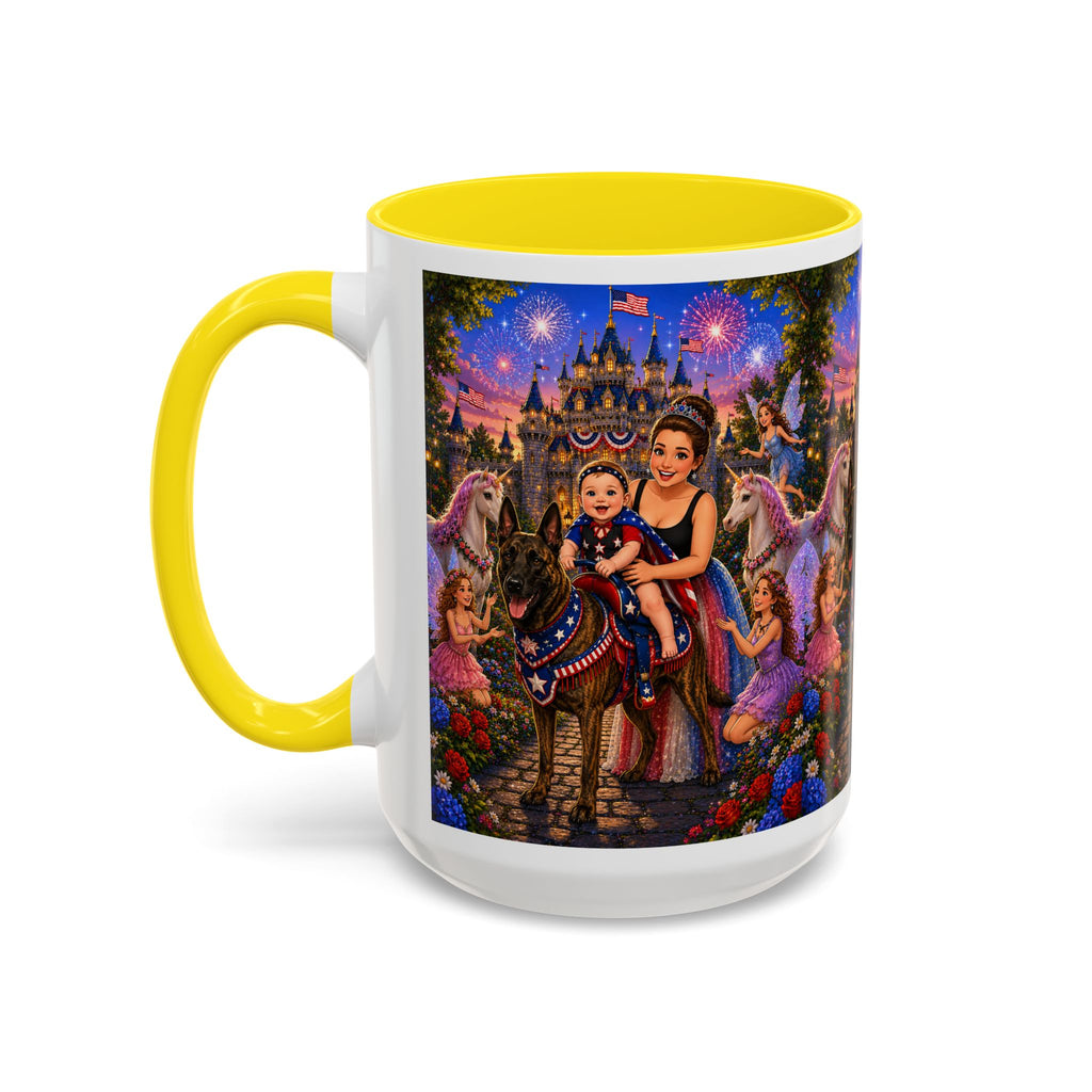 Patriotic Fairy Tale Coffee Mug — Family Castle, Fireworks & Unicorns
